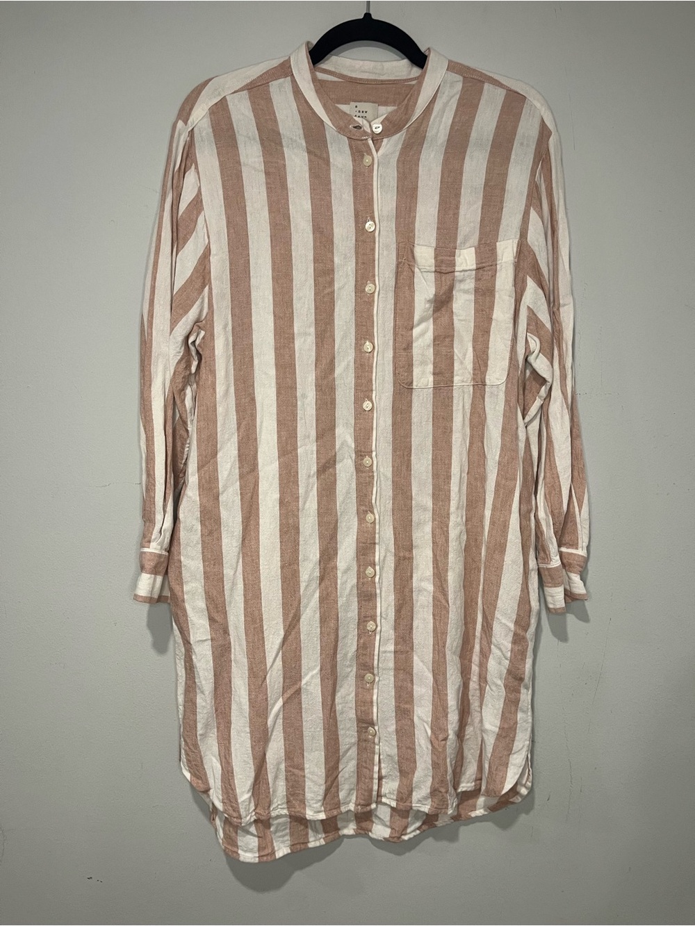 a new day Women’s Pink & White Stripe Linen Blend Button Down Shirt Dress Size M